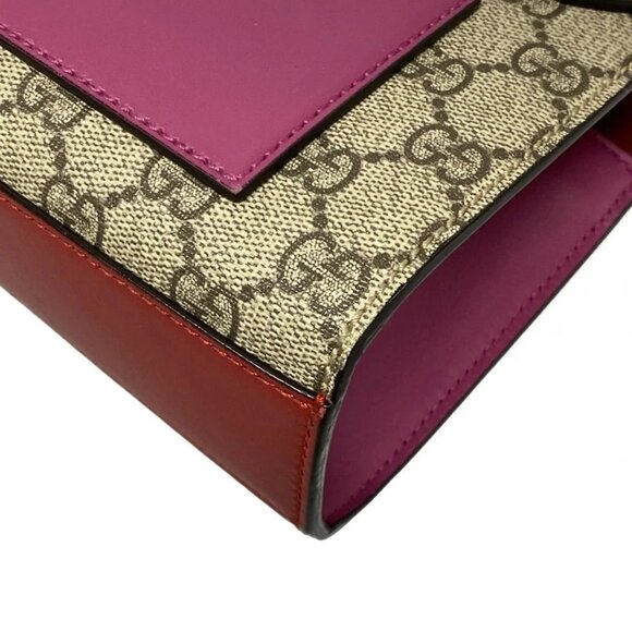 Auth GUCCI Padlock GG Small 409487 Dark Brown Red Multi PVC Leather Shoulder Bag - Picture 3 of 16